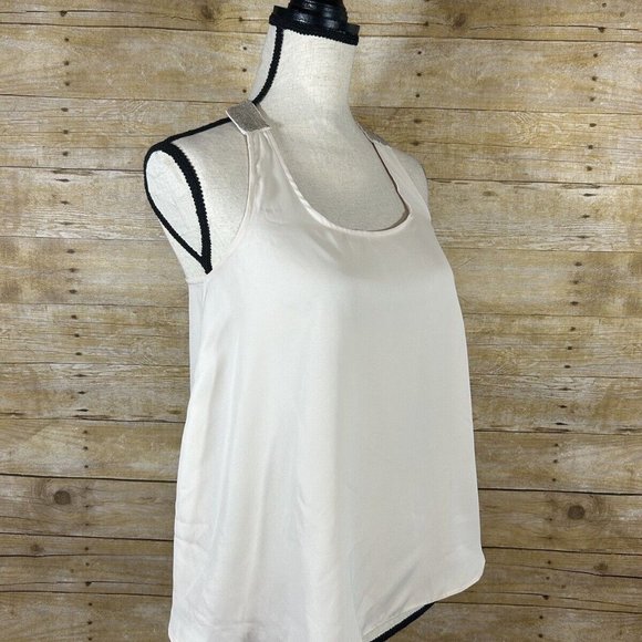 Lauren Conrad Womens Beaded T Back w/Bow Tank Top Size XS Cream Pink Tint - Picture 7 of 8